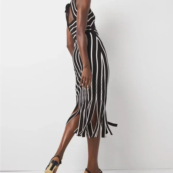 White House Black Market Black Halter Sweater Dress with Fringe size S Small - Picture 4 of 4